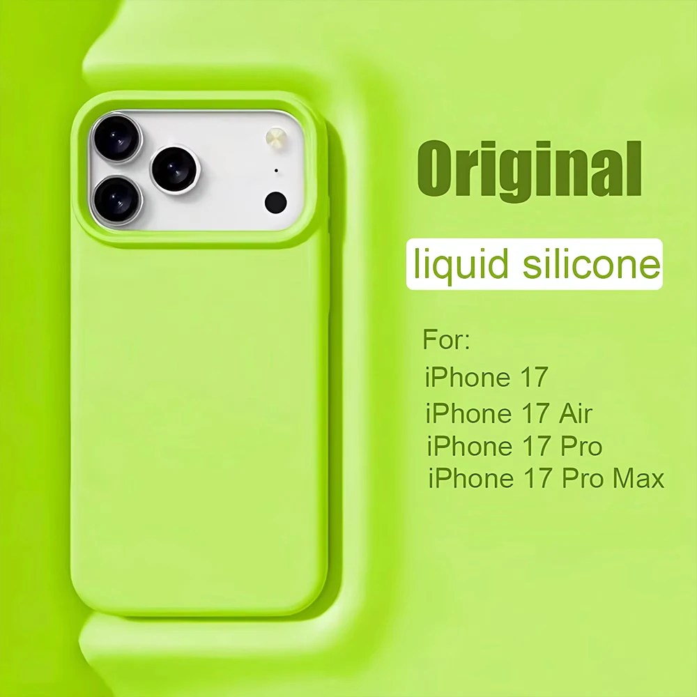Bright Fluorescent Liquid Silicone Phone Case For iPhone 17 Air 17Pro 17ProMax Silicone Button Protection Matte Solid Soft Cover