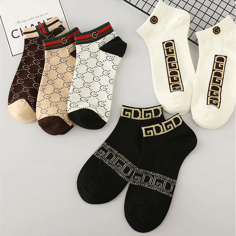 5/10/20 Pairs Winter Socks Men Short Breathable Luxury Socks Designer Brand Low-Cut Fashion Trendy Ankle Socks Geometric Pattern thumbnail 4