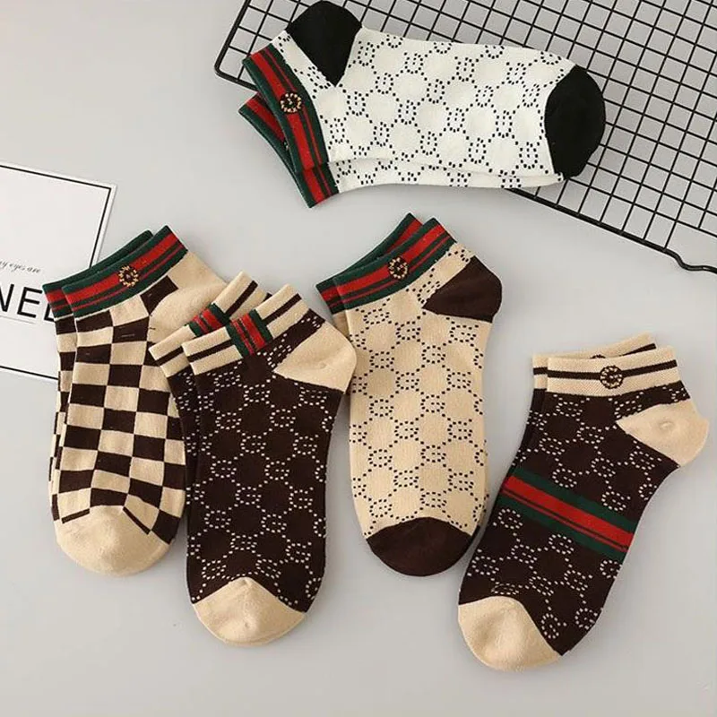 5/10/20 Pairs Winter Socks Men Short Breathable Luxury Socks Designer Brand Low-Cut Fashion Trendy Ankle Socks Geometric Pattern thumbnail 5