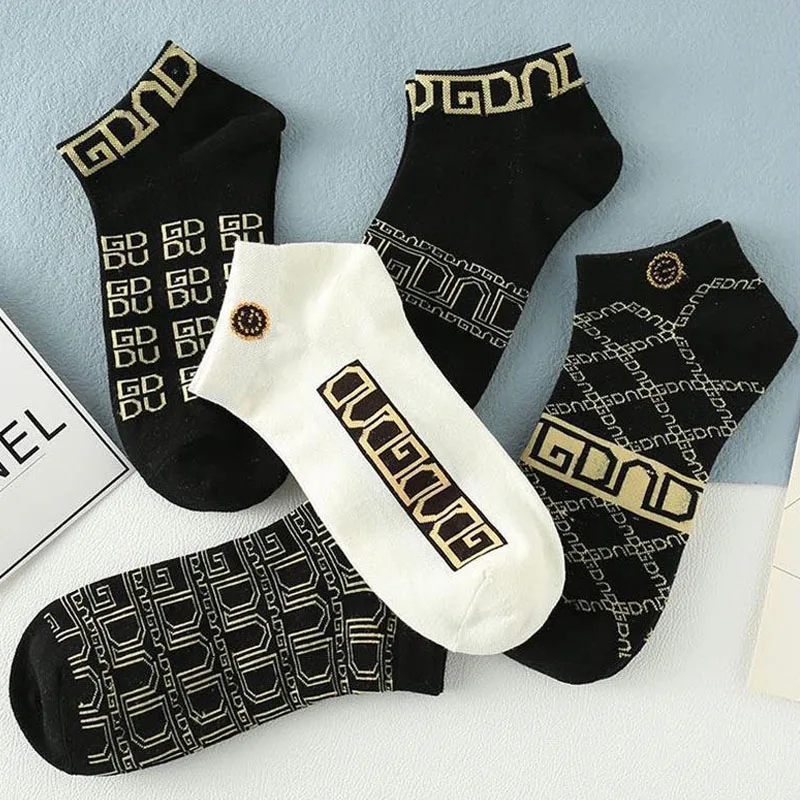 5/10/20 Pairs Winter Socks Men Short Breathable Luxury Socks Designer Brand Low-Cut Fashion Trendy Ankle Socks Geometric Pattern thumbnail 6