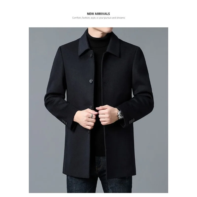 Men's Mid-length Double-sided Tweed Windbreaker Autumn and Winter Lapel Wool Coat thumbnail 4