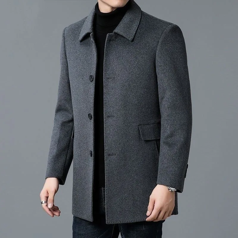 Men's Mid-length Double-sided Tweed Windbreaker Autumn and Winter Lapel Wool Coat thumbnail 3