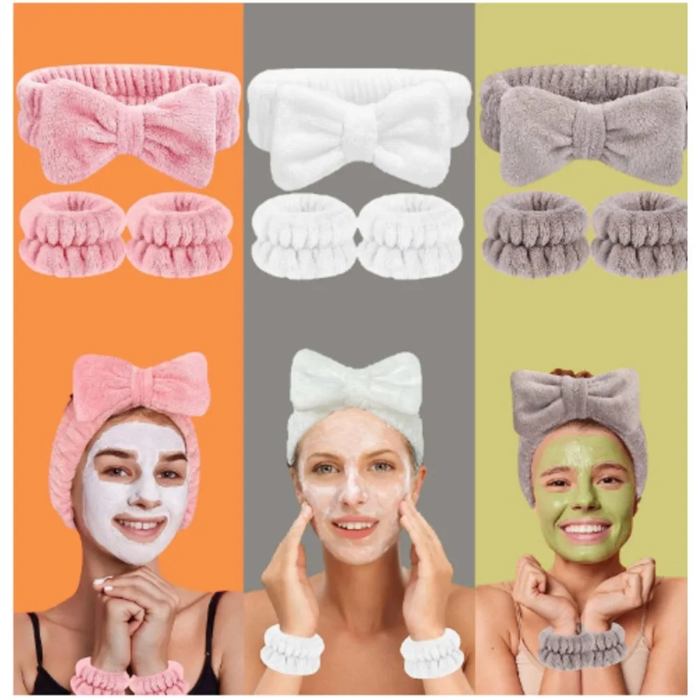 3Pcs Spa Headband Wristband for Washing Face Microfiber Makeup Towel Hair Bands Washband Scrunchies Absorbent Wrist Sweatband thumbnail 2