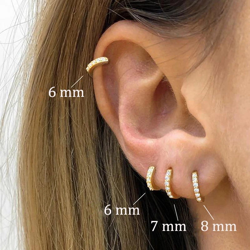 2PCS Stainless Steel Minimal Crystal Zirconia Hoop Earrings Gold Silver Color Small Huggie Cartilage Earring Piercing Jewelry thumbnail 4