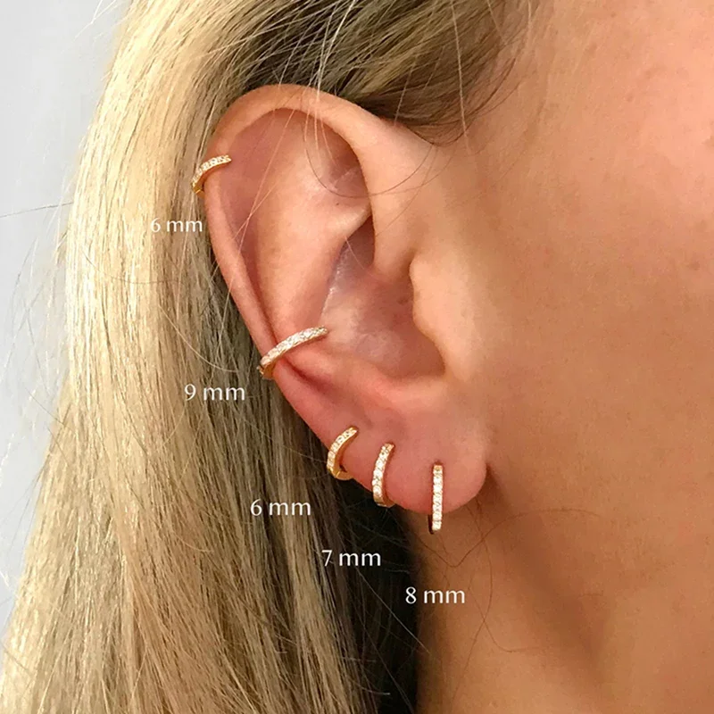 2PCS Stainless Steel Minimal Crystal Zirconia Hoop Earrings Gold Silver Color Small Huggie Cartilage Earring Piercing Jewelry thumbnail 3