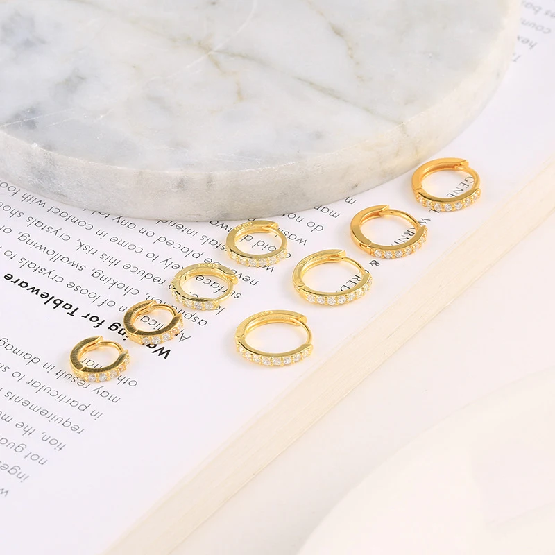 2PCS Stainless Steel Minimal Crystal Zirconia Hoop Earrings Gold Silver Color Small Huggie Cartilage Earring Piercing Jewelry thumbnail 2