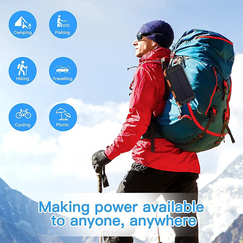 20000mAh Portable Solar Power Bank Camping External Battery Charger for Mobile Phones 2 USB/ LED Flashlights Charger thumbnail 3