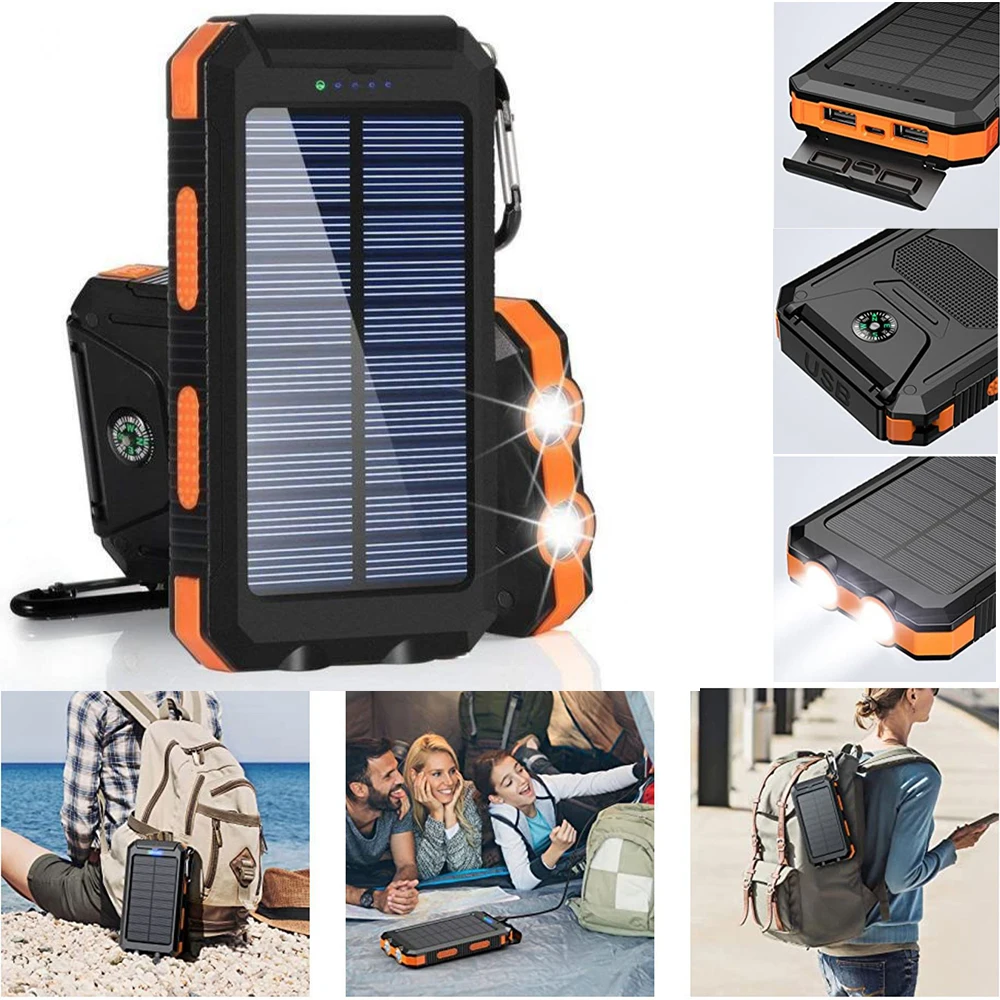 20000mAh Portable Solar Power Bank Camping External Battery Charger for Mobile Phones 2 USB/ LED Flashlights Charger thumbnail 5