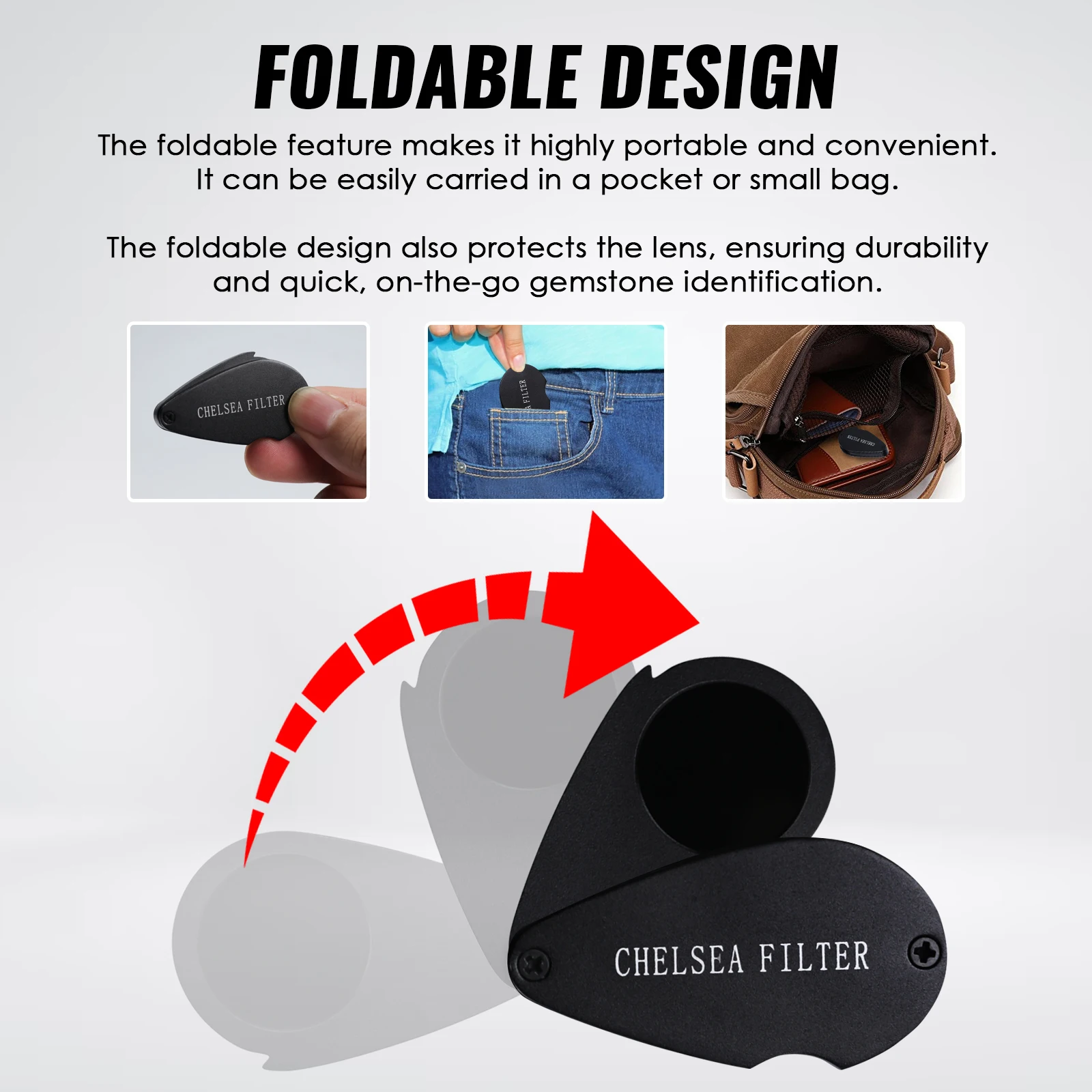 New Black Chelsea Filter 21mm Lens Diameter Mini Gemstone Tool with Glass Filter Foldable Design Heavy Duty thumbnail 5