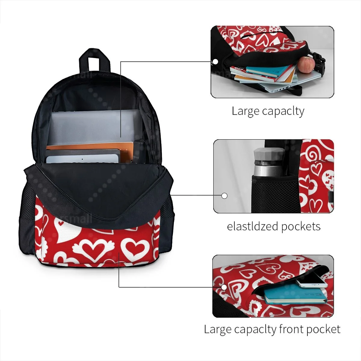Heart Red Valentine Day Backpacks Lightweight School Bag Student Bookbag Unisex Laptop Daypacks for Travel Hiking Camping thumbnail 4