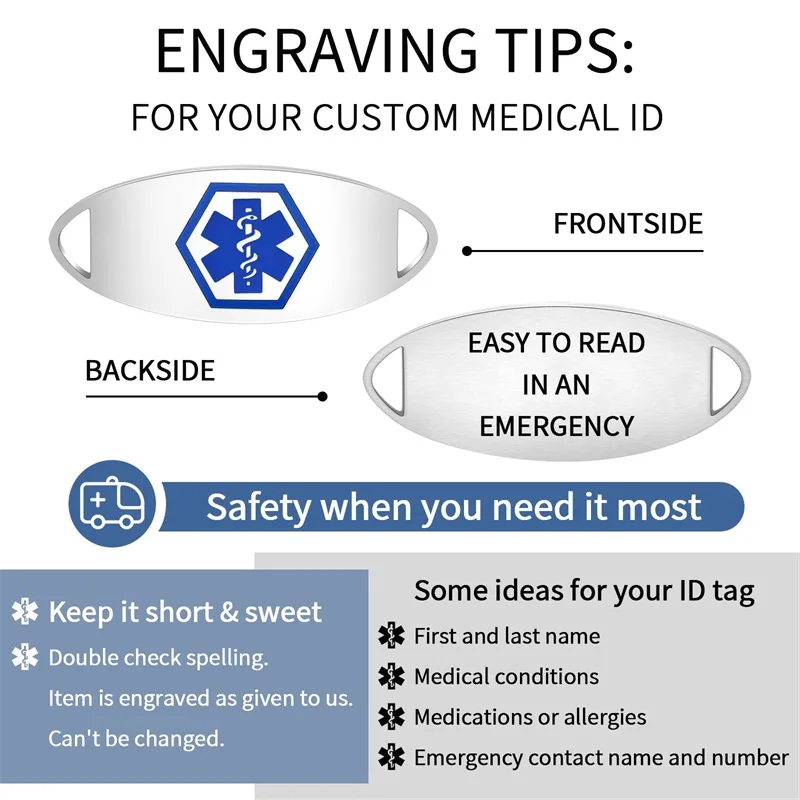 Custom Medical Alert Bracelets for Women Personalized Medical Bracelet Customized Stainless Steel Engraving Emergency Awareness thumbnail 4