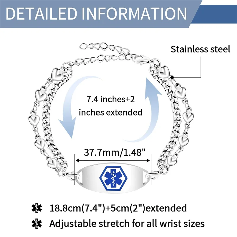 Custom Medical Alert Bracelets for Women Personalized Medical Bracelet Customized Stainless Steel Engraving Emergency Awareness thumbnail 5
