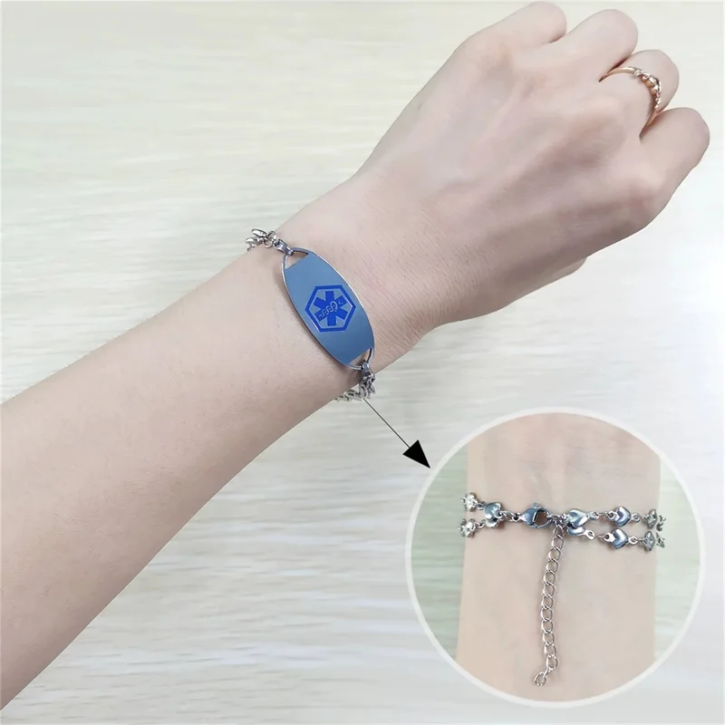 Custom Medical Alert Bracelets for Women Personalized Medical Bracelet Customized Stainless Steel Engraving Emergency Awareness thumbnail 2