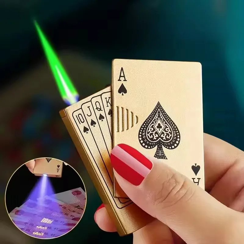 Creative Playing Cards Ace of Spades Lighter Butane Windproof Straight Metal Lighter Metal Fun Toy for Men Smoking Accessories thumbnail 3