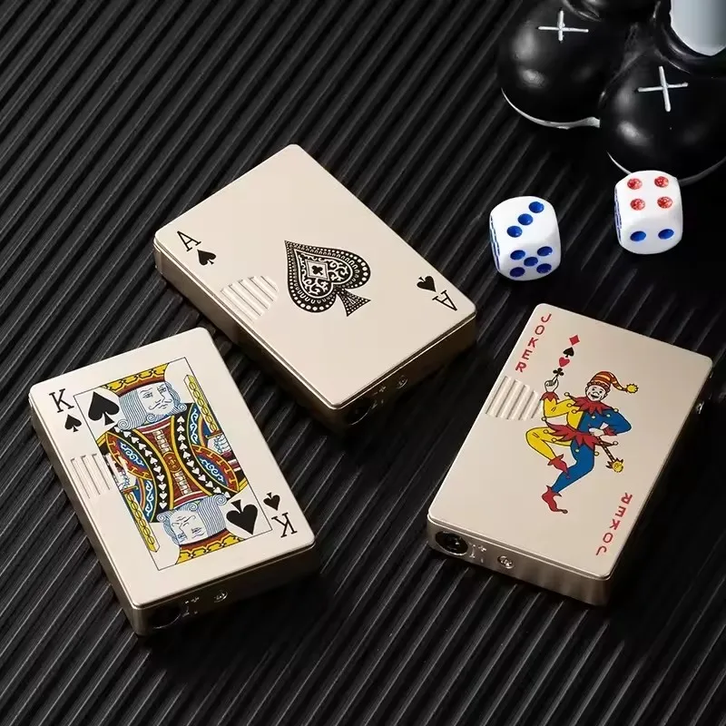 Creative Playing Cards Ace of Spades Lighter Butane Windproof Straight Metal Lighter Metal Fun Toy for Men Smoking Accessories thumbnail 5