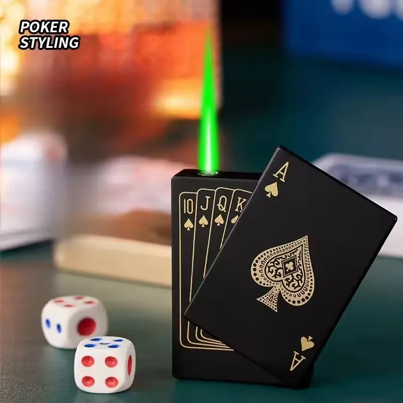 Creative Playing Cards Ace of Spades Lighter Butane Windproof Straight Metal Lighter Metal Fun Toy for Men Smoking Accessories thumbnail 2