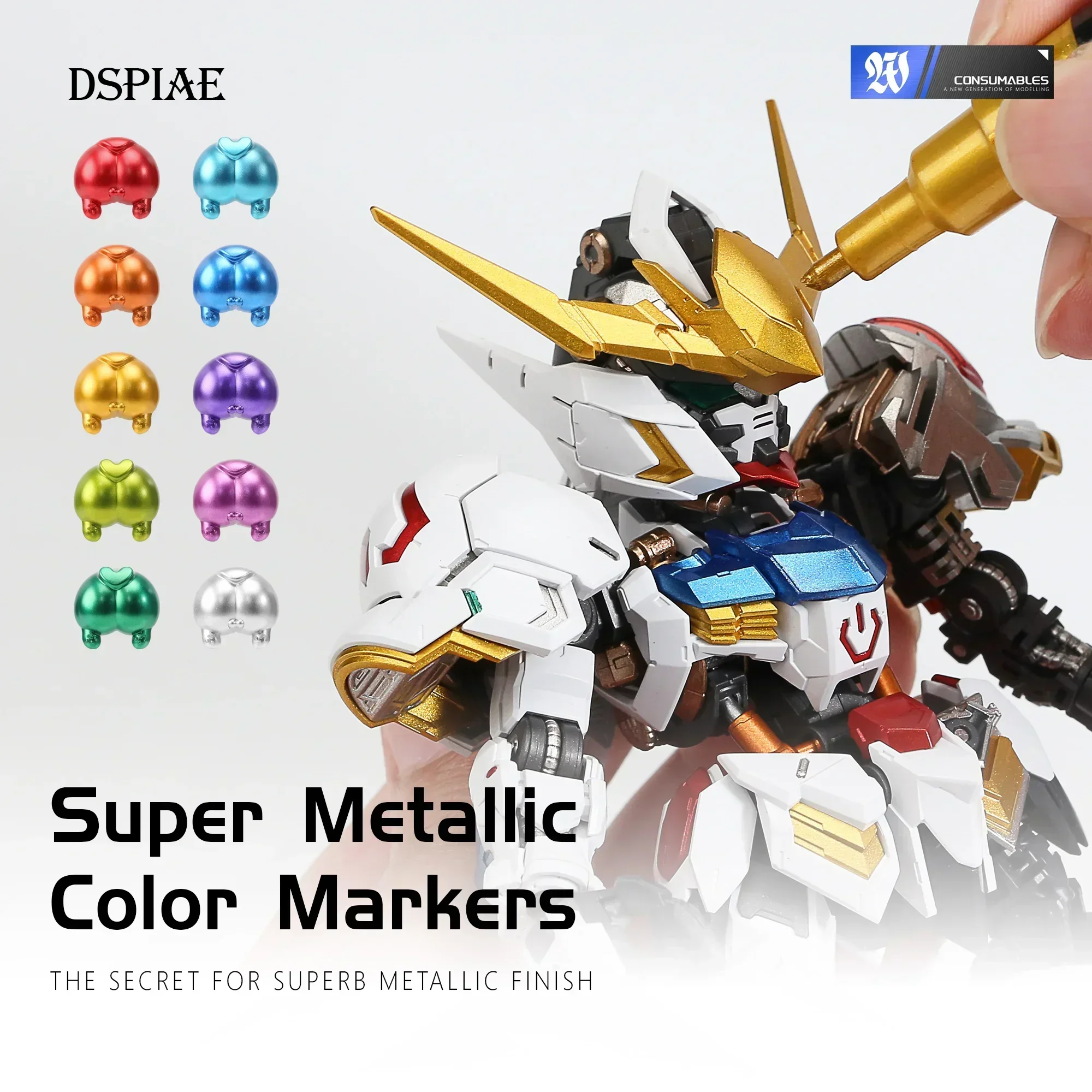 DSPIAE MKA 12 Colors Super Metallic Marker Brush Pen Water-based Soft Head paint for Gundam Mecha Model Making Hobby DIY Tool thumbnail 2