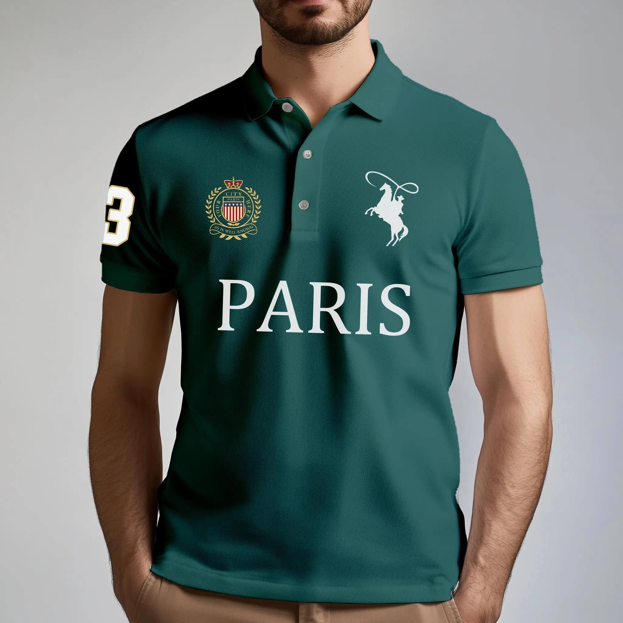 2025 Business Casual Men's Golf Polo Shirt Fashion Letter Print T-shirt Parisian Style Breathable Comfortable High-end Lapel Top thumbnail 2