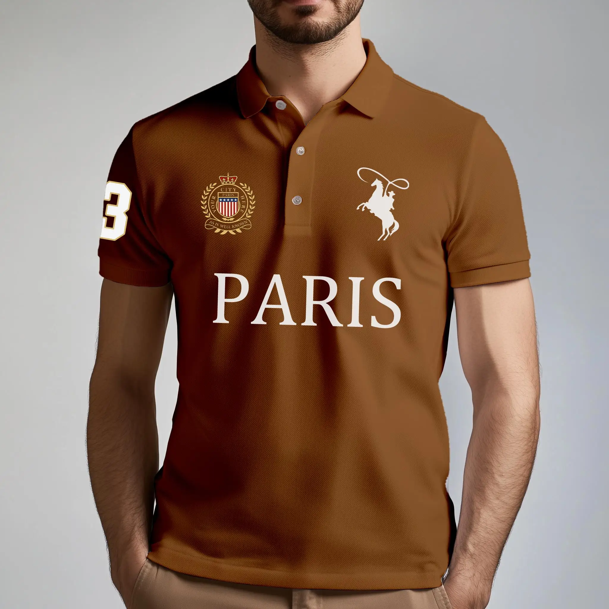 2025 Business Casual Men's Golf Polo Shirt Fashion Letter Print T-shirt Parisian Style Breathable Comfortable High-end Lapel Top thumbnail 3
