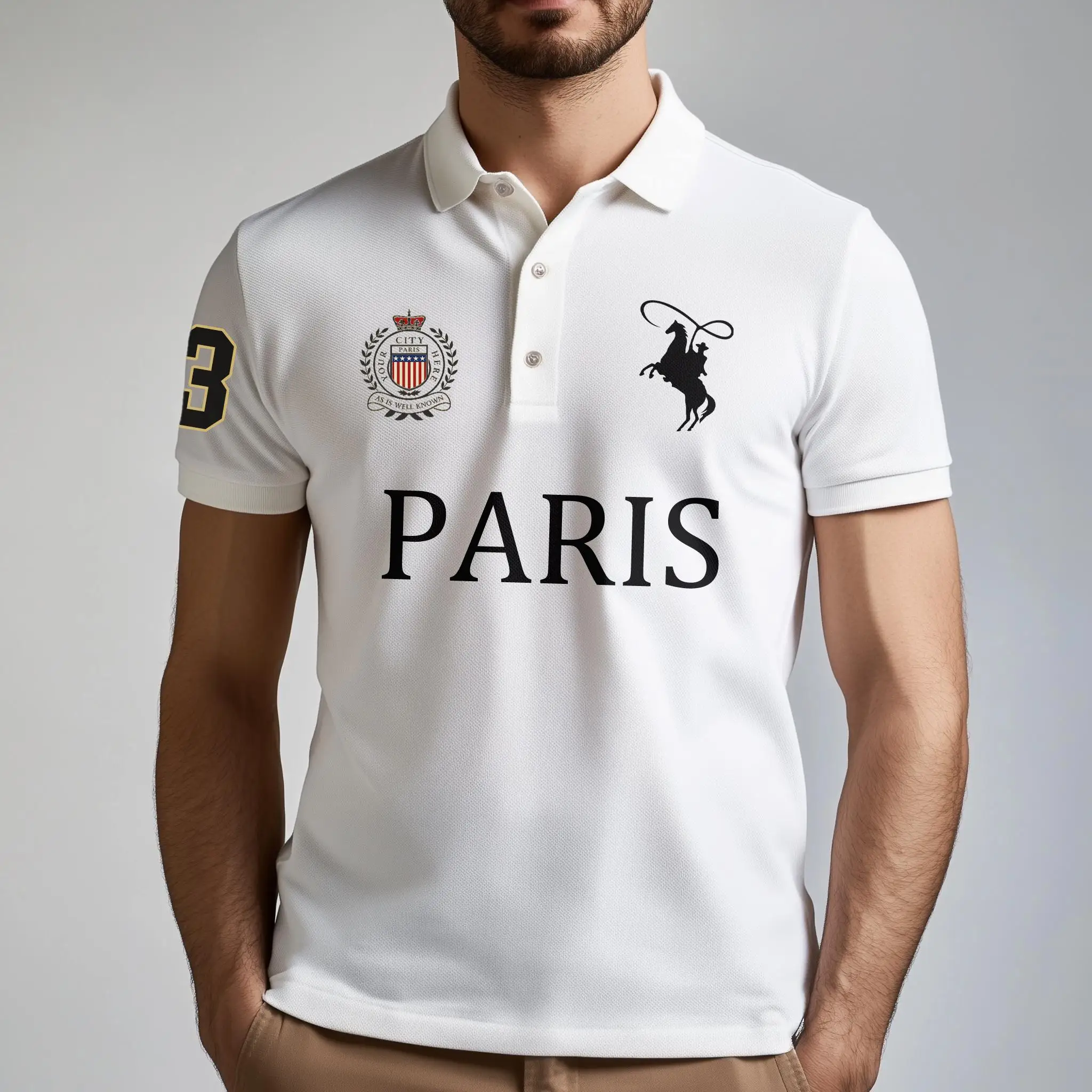 2025 Business Casual Men's Golf Polo Shirt Fashion Letter Print T-shirt Parisian Style Breathable Comfortable High-end Lapel Top thumbnail 4