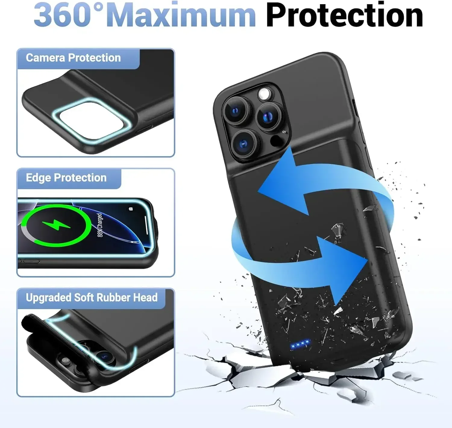 10000mah Battery Charger Case for IPhone 17 Pro Max 12 13 14 15 16 Pro Max 16E 16 Plus MINI 11 6 6S 7 8 Battery Power Bank Cover thumbnail 4