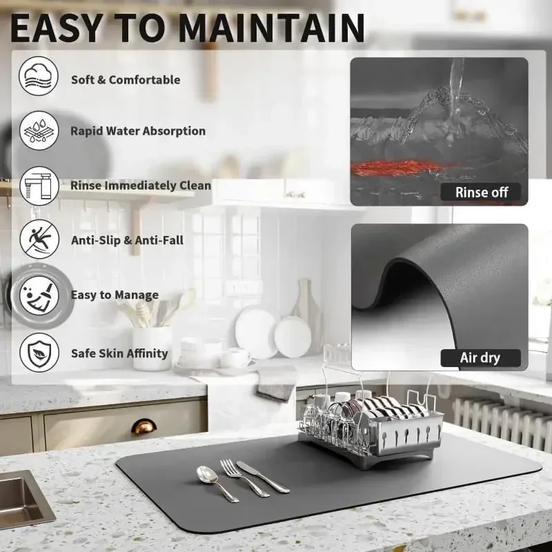 Kitchen Accessories Absorbent Kitchen Dish Drying Mat Coffee Machine Tableware Drain Mat Kitchen Drain Pad Tableware Mat Coaster thumbnail 5