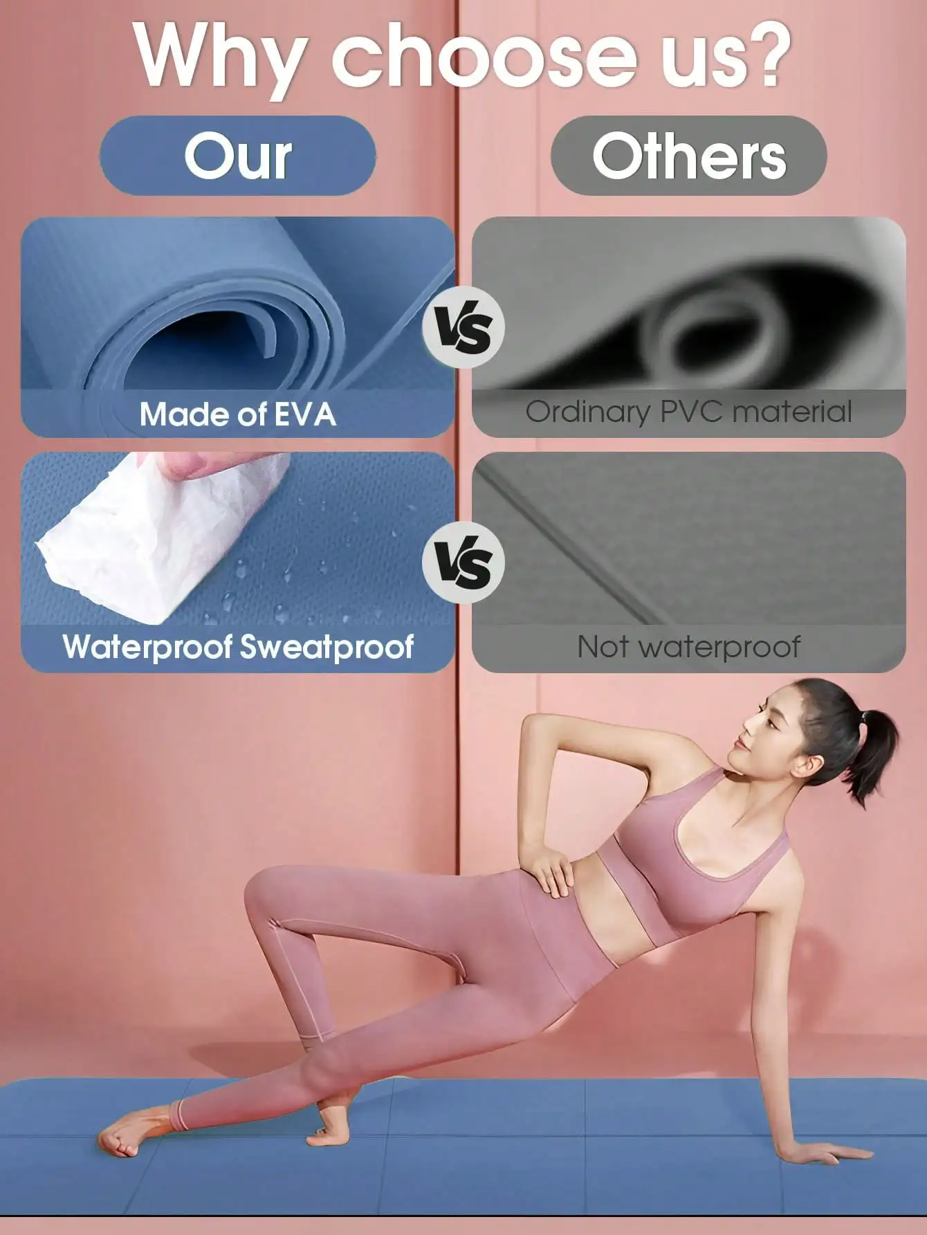 Dark Blue Foldable Yoga Mat Eco Friendly EVA Folding Travel Fitness Exercise Mat 3/4/6mm Thicknesses for Yoga Pilates Workouts thumbnail 2