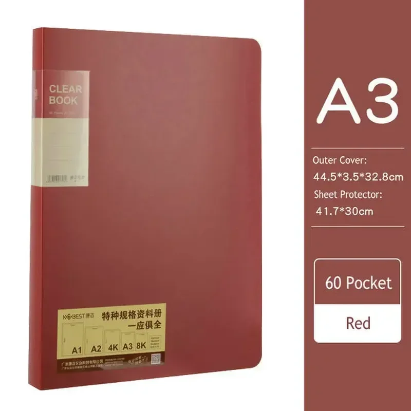 A3 File Folder 20/30/40/60 Pocket Picture Album Document Bag  8k Folder Art Work Collection Organizer Office Student Supplies thumbnail 3