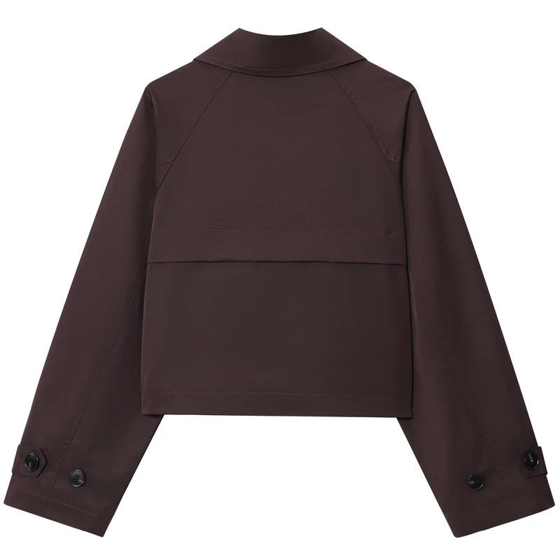 HXAO Women's Windbreaker Autumn Chocolate Brown Cropped Trench Coat Oversized Long Sleeve Coats Double-Breasted Jacket Outerwear thumbnail 3