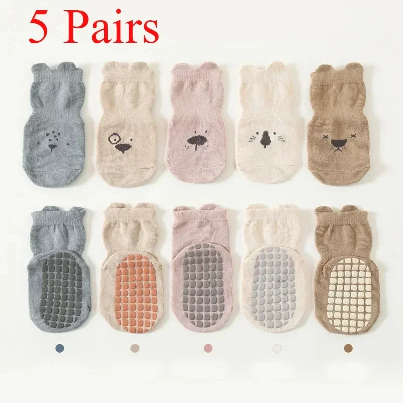 3/5 Pairs Baby Adorable Animals Pattern Non Slip Floor Socks, Breathable Casual Socks for Boys and Girls Kids Indoor Activities thumbnail 2