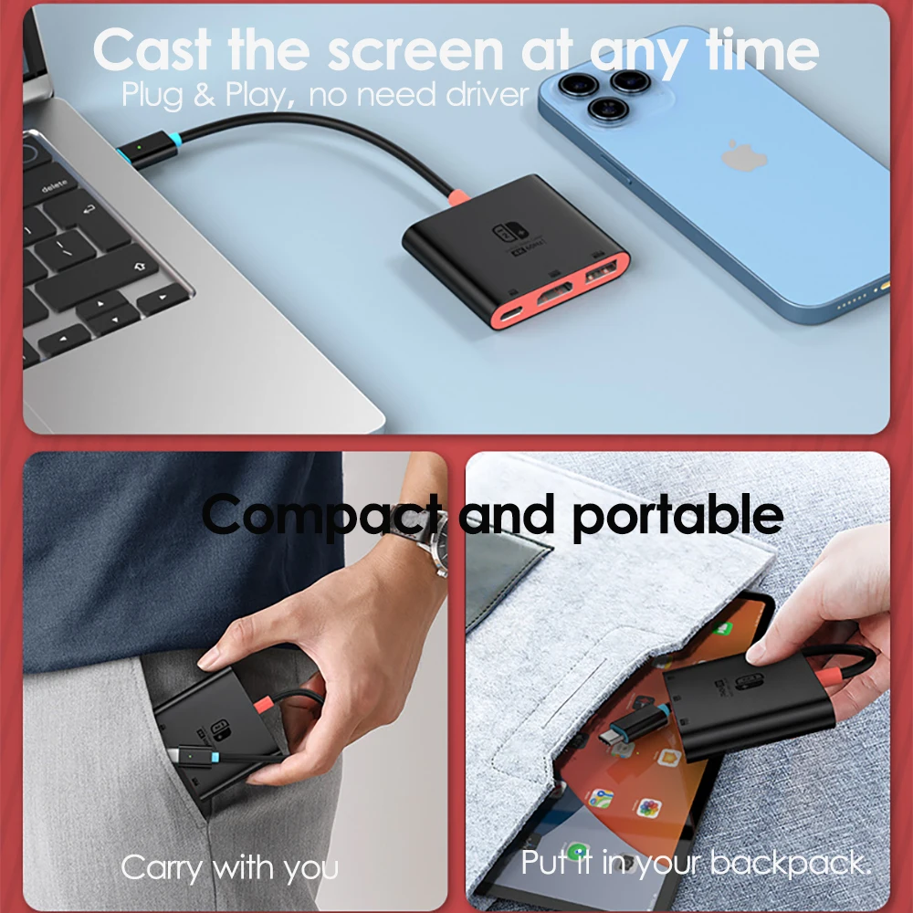 Tebe Switch Hub for Nintendo Switch 2/OLED Type-c to 4K 60hz HDMI-adapter USB 3.0 100W PD Docking Station for Laptop iPad Mac thumbnail 4