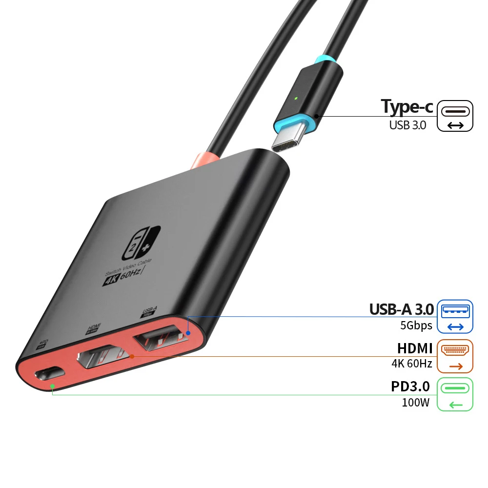 Tebe Switch Hub for Nintendo Switch 2/OLED Type-c to 4K 60hz HDMI-adapter USB 3.0 100W PD Docking Station for Laptop iPad Mac thumbnail 6