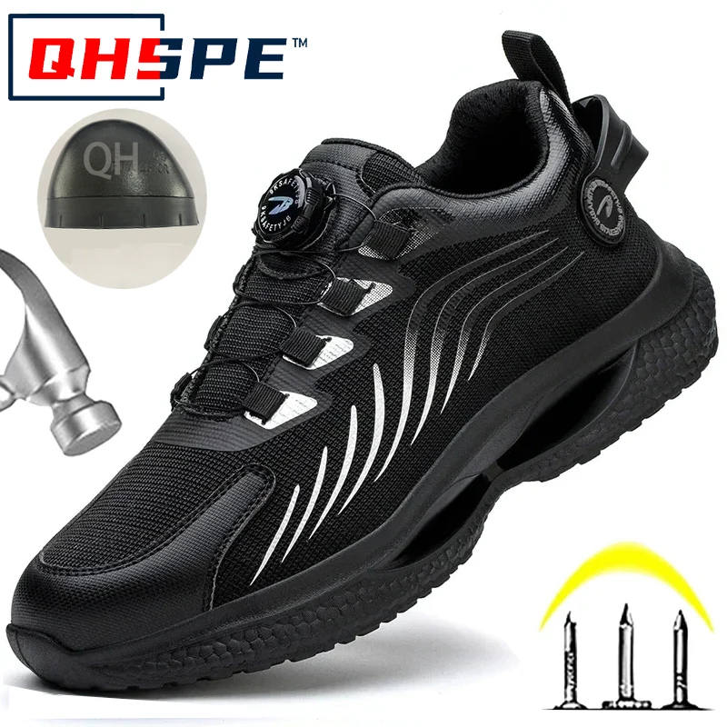 Rotating Button New Safety Shoes Men Anti-smash Anti-puncture Work Shoes Fashion Men Sport Shoes Security Protective Boots Men thumbnail 3