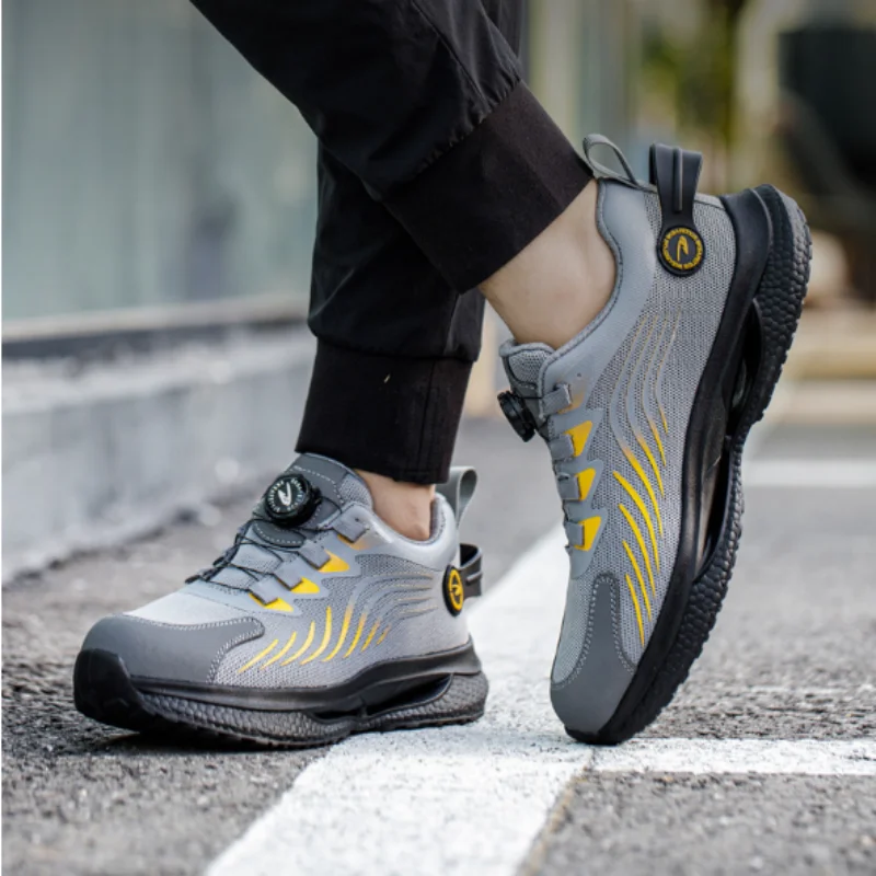 Rotating Button New Safety Shoes Men Anti-smash Anti-puncture Work Shoes Fashion Men Sport Shoes Security Protective Boots Men thumbnail 5