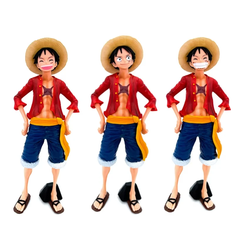 Hot 28cm  One Piece Anime Figure Confident Smiley Luffy Three Form Face Changing Doll Action Figurine Model Toys  Kits thumbnail 5