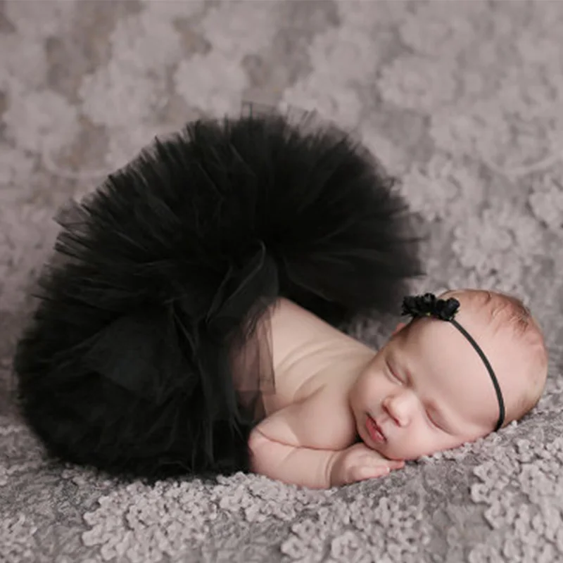 0-1Year Baby Photo Props Set Newborn Skirt Fluffy+Flower Headband Infant Photography Clothing Princess Dress thumbnail 4