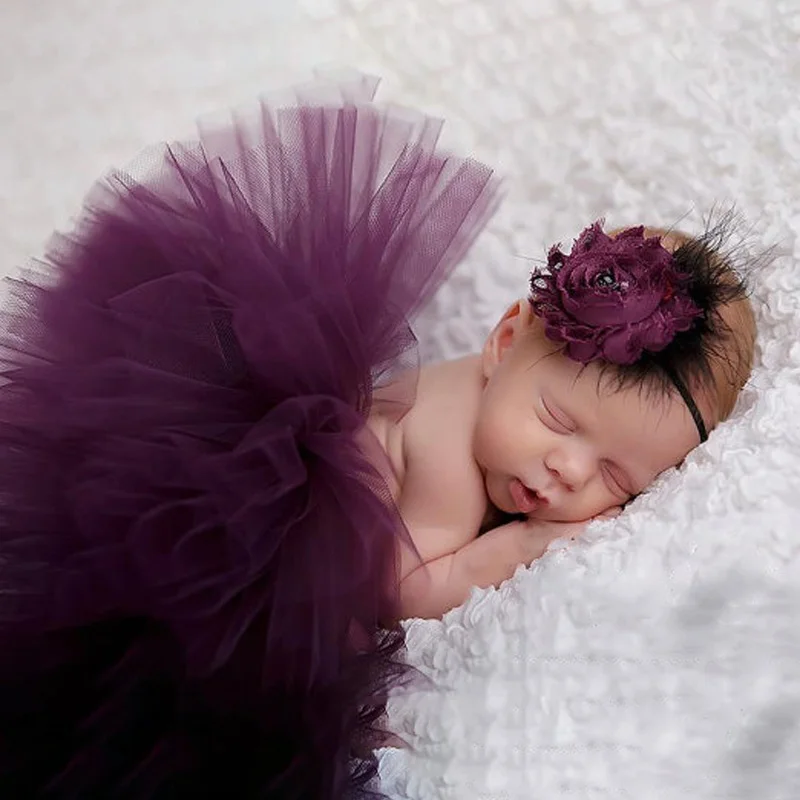0-1Year Baby Photo Props Set Newborn Skirt Fluffy+Flower Headband Infant Photography Clothing Princess Dress thumbnail 6