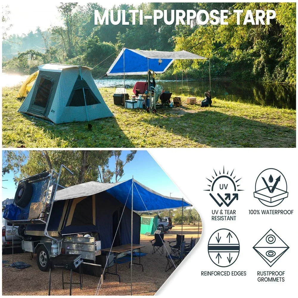 Large PE Tarpaulin Waterproof Tarp Sheet Cover with Reinforced Grommets Rainproof Tarps for Pool Caravan Garden Furniture Covers thumbnail 3