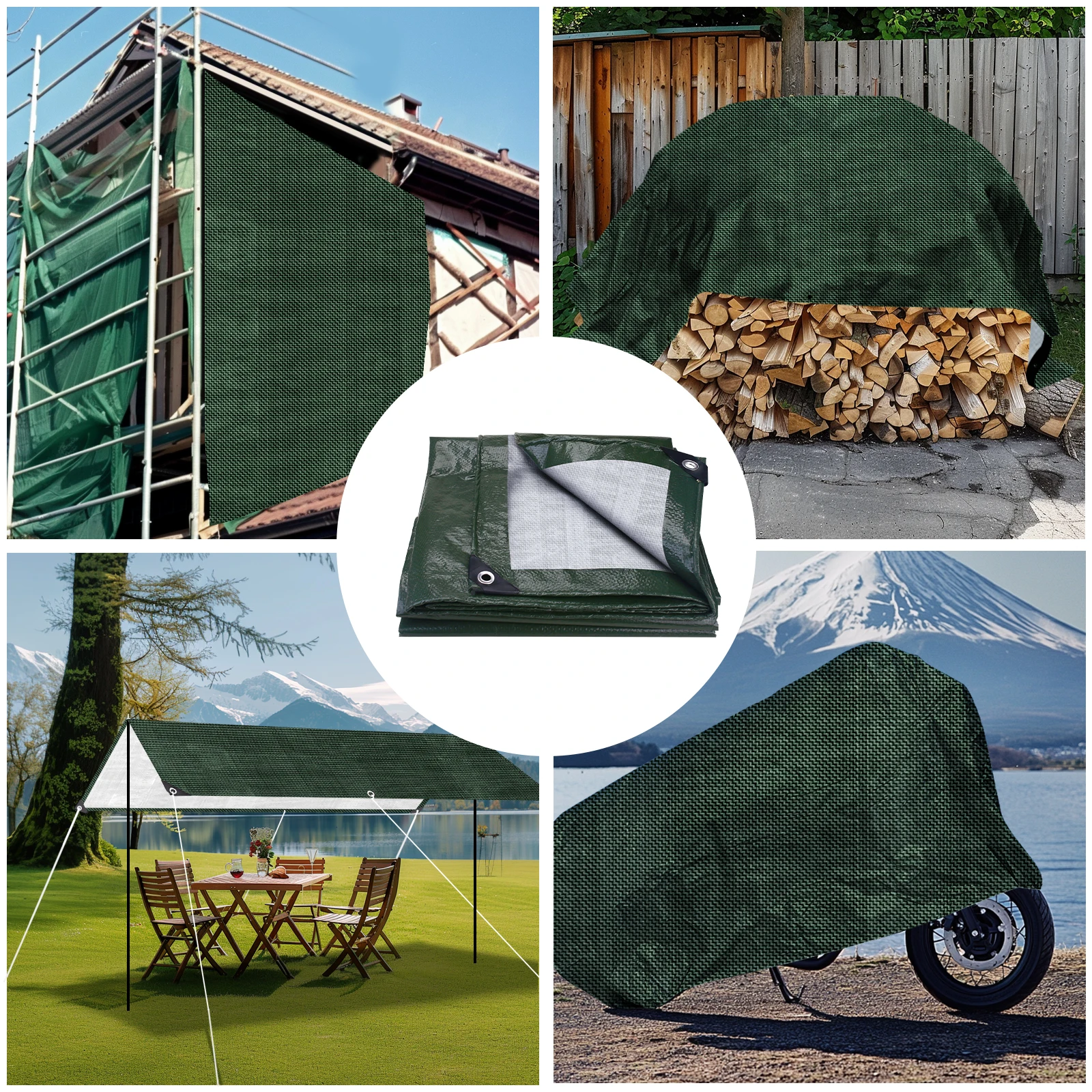 Large PE Tarpaulin Waterproof Tarp Sheet Cover with Reinforced Grommets Rainproof Tarps for Pool Caravan Garden Furniture Covers thumbnail 5