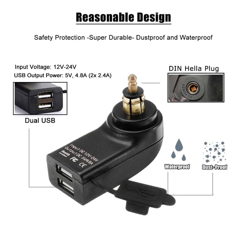 For BMW Motorcycle Dual USB Charger Power Adapter Hella DIN Socket For BMW GS1200 R1200GS Adventure R1250GS ADV F 850/750/650 GS thumbnail 3