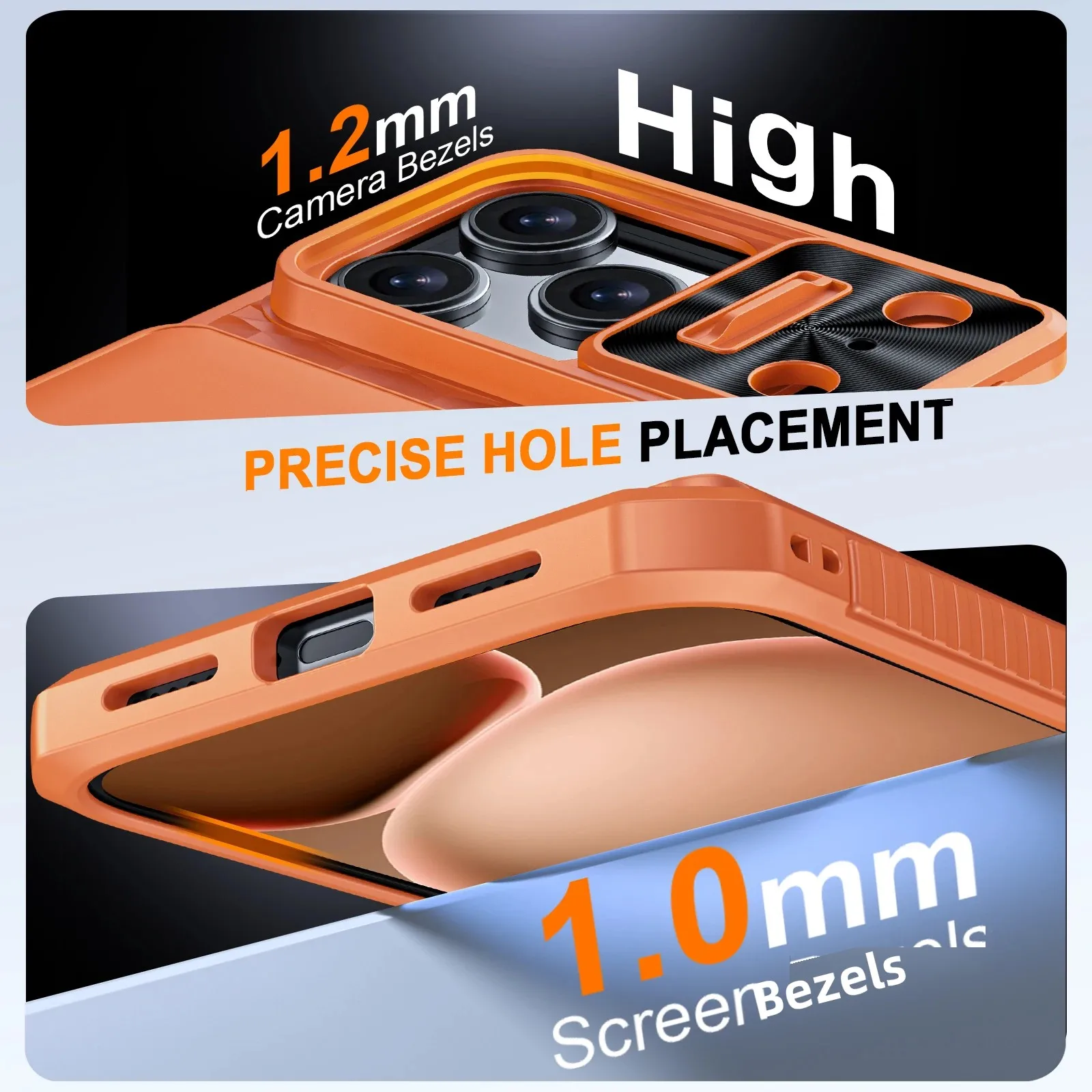 With Card Holder Sliding Camera Cover And Stand For iPhone 17 Pro/17 Pro Max Phone Case, Anti-Fall PC+TPU Wallet Case-Orange thumbnail 2