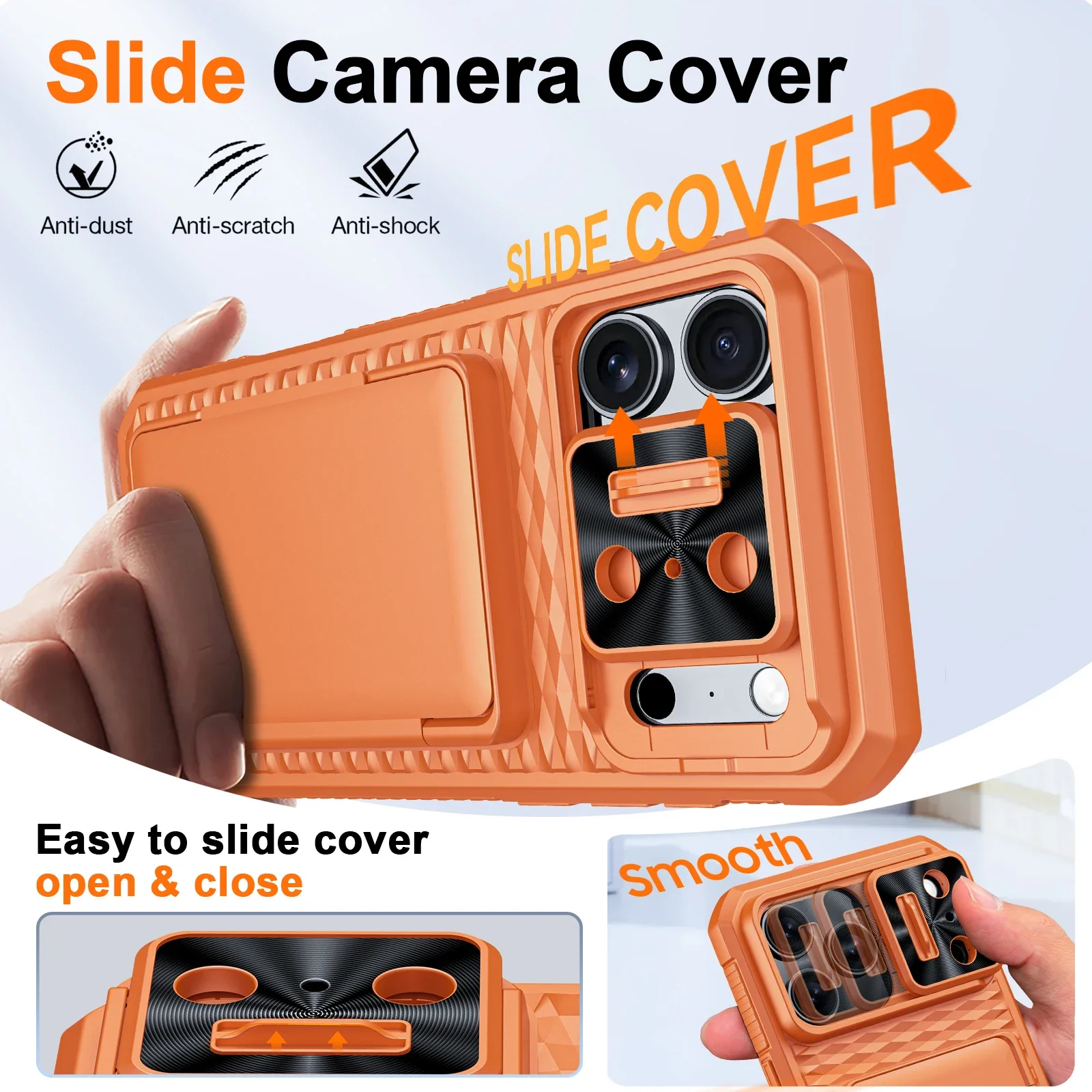 With Card Holder Sliding Camera Cover And Stand For iPhone 17 Pro/17 Pro Max Phone Case, Anti-Fall PC+TPU Wallet Case-Orange thumbnail 4