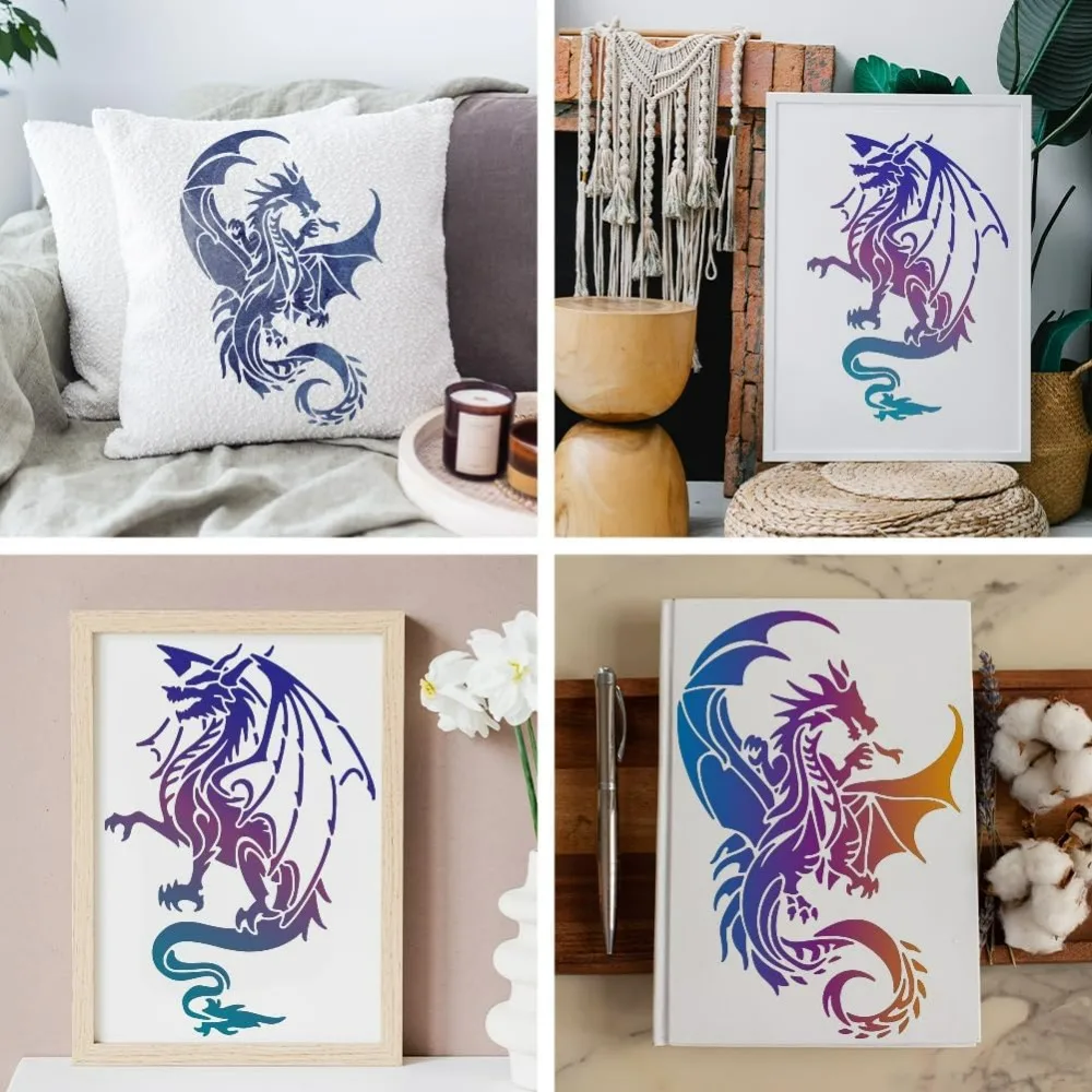 Dragon Stencils for Painting A4 Size 11.7x8.3 inch 2 Pack with Paint Brush Craft Templates for Wood DIY thumbnail 6