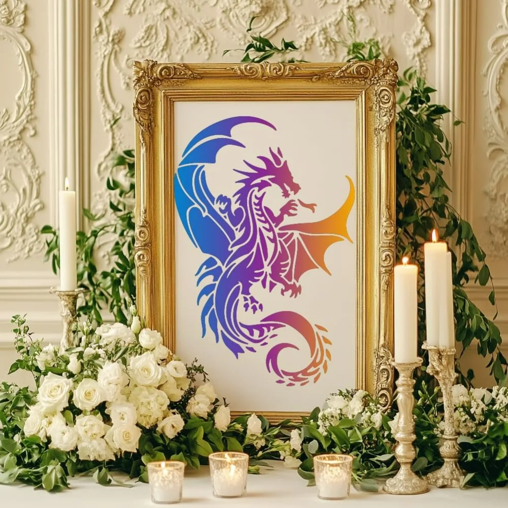 Dragon Stencils for Painting A4 Size 11.7x8.3 inch 2 Pack with Paint Brush Craft Templates for Wood DIY thumbnail 4