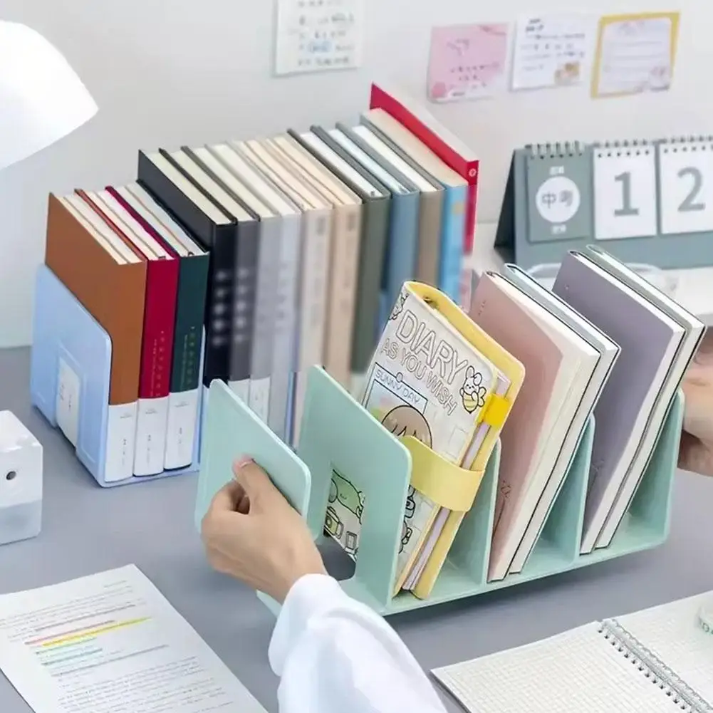 Book stand 4 Vertical Compartments Plastic File Sorter Rack Desk Bookend Storage Organizer Office Desktop File Organizer thumbnail 5