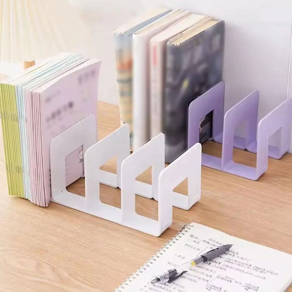 Book stand 4 Vertical Compartments Plastic File Sorter Rack Desk Bookend Storage Organizer Office Desktop File Organizer thumbnail 2