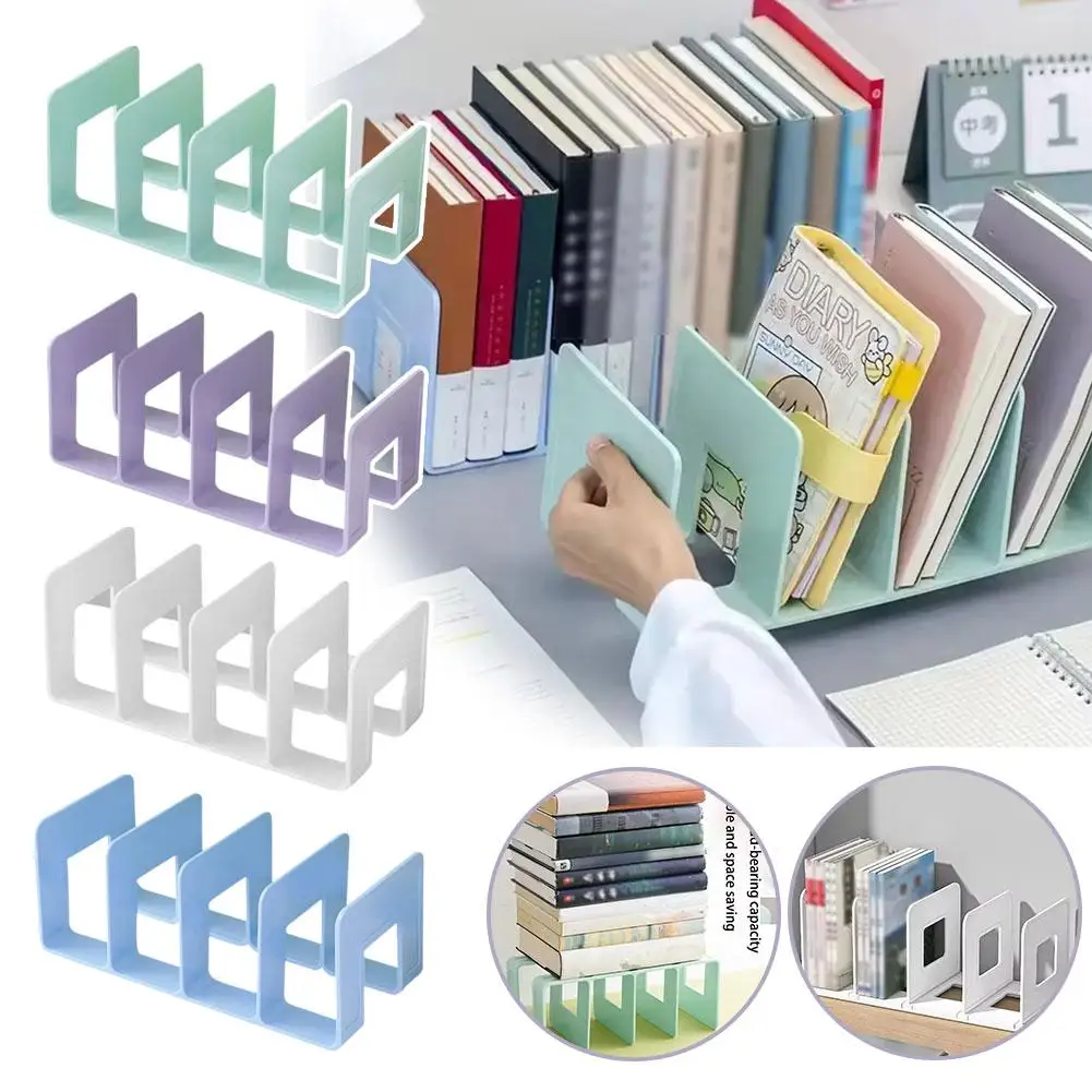 Book stand 4 Vertical Compartments Plastic File Sorter Rack Desk Bookend Storage Organizer Office Desktop File Organizer thumbnail 6