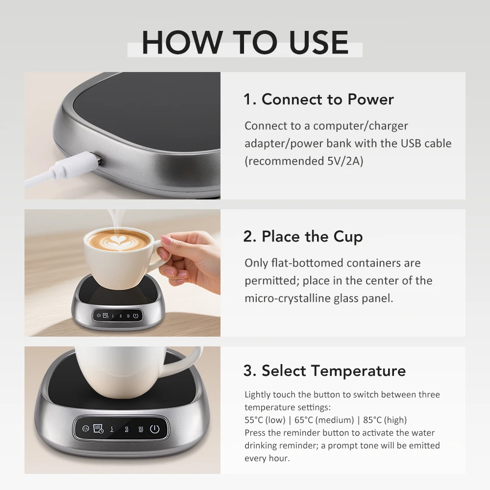 Smart Electric Beverage Warmer Advanced Temperature Control Heating Pad Constant Temperature Timer Automatic Shut Off Mug Heater thumbnail 4