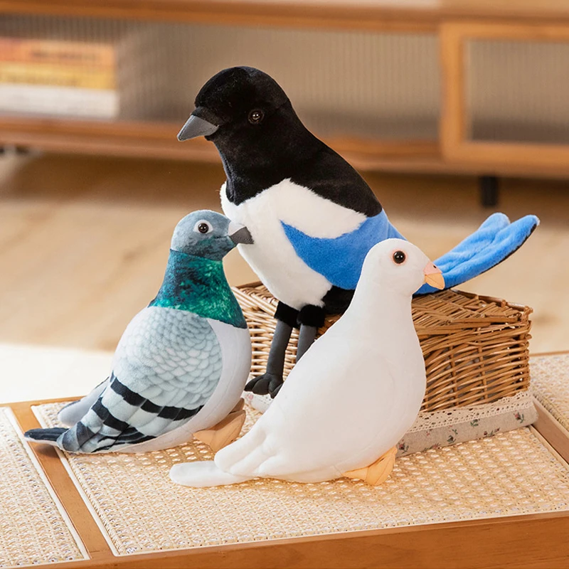 New Lifelike Bird Plush Toys Simulation White Green Pigeon Lovely Magpie Stuffed Animal Doll Photography Props Home Decor Gifts