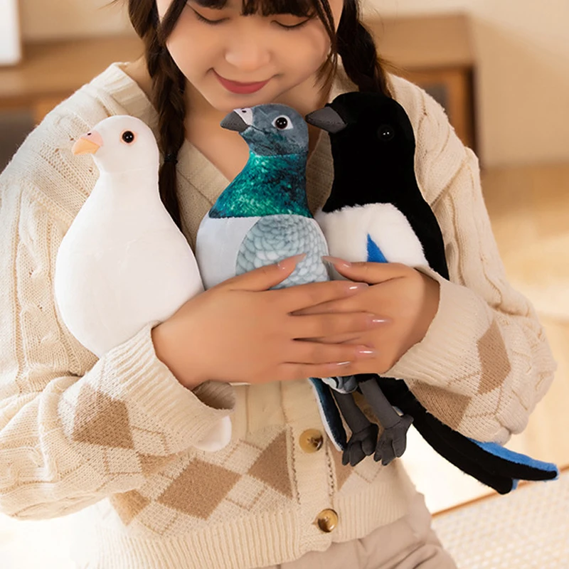 New Lifelike Bird Plush Toys Simulation White Green Pigeon Lovely Magpie Stuffed Animal Doll Photography Props Home Decor Gifts thumbnail 3